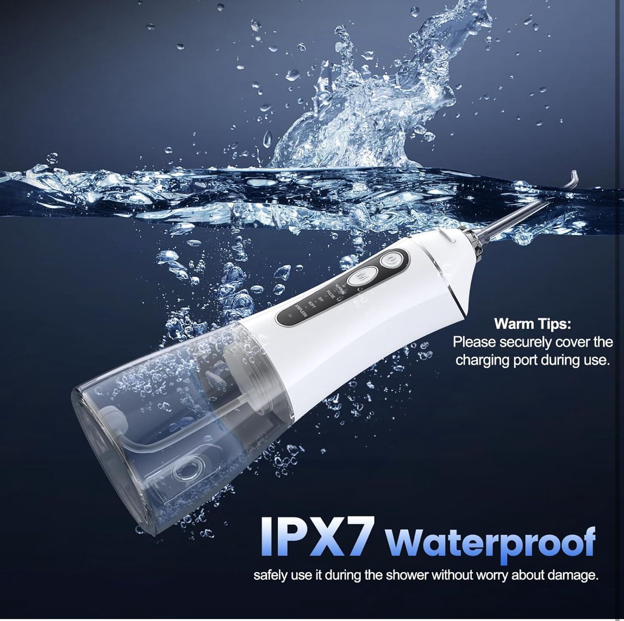 Water Flosser for Teeth Cleaning and Flossing, 5 Modes Rechargeable Cordless Oral Irrigator 320ml Water Tank Teeth Cleaner, IPX7 Waterproof Portable Electric Dentel Flossers for Home and Travel,White