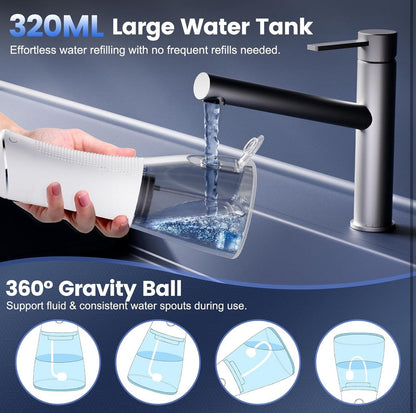 Water Flosser for Teeth Cleaning and Flossing, 5 Modes Rechargeable Cordless Oral Irrigator 320ml Water Tank Teeth Cleaner, IPX7 Waterproof Portable Electric Dentel Flossers for Home and Travel,White
