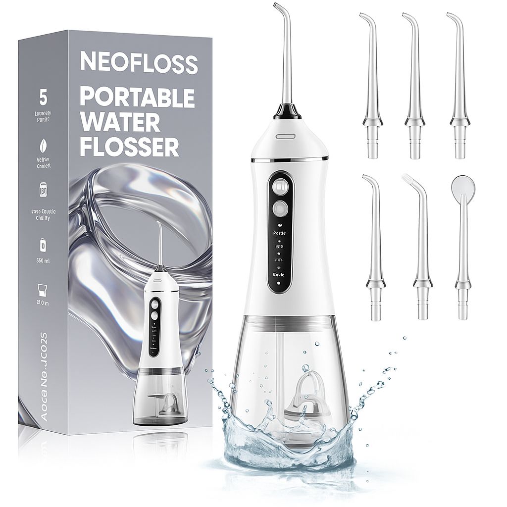 Water Flosser for Teeth Cleaning and Flossing, 5 Modes Rechargeable Cordless Oral Irrigator 320ml Water Tank Teeth Cleaner, IPX7 Waterproof Portable Electric Dentel Flossers for Home and Travel,White
